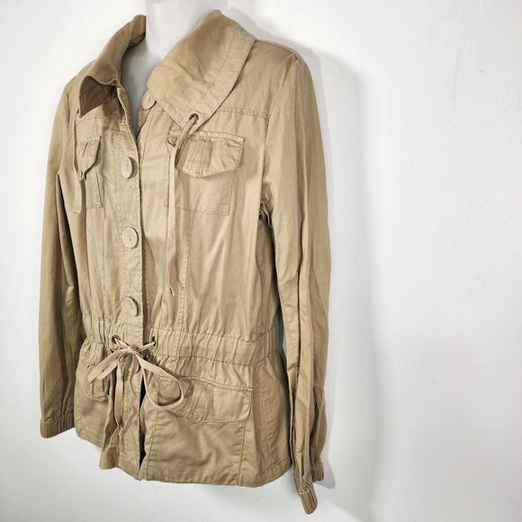 Caribbean Joe Women Safari Jacket Khaki Cotton Utility Button Tie Waist Pocket S - Picture 5 of 9